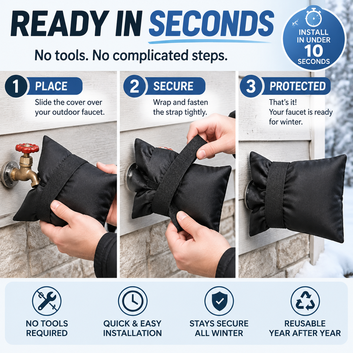 ❄️ Winter Faucet Covers  — Protect Outdoor Faucets From Freezing & Costly Repairs