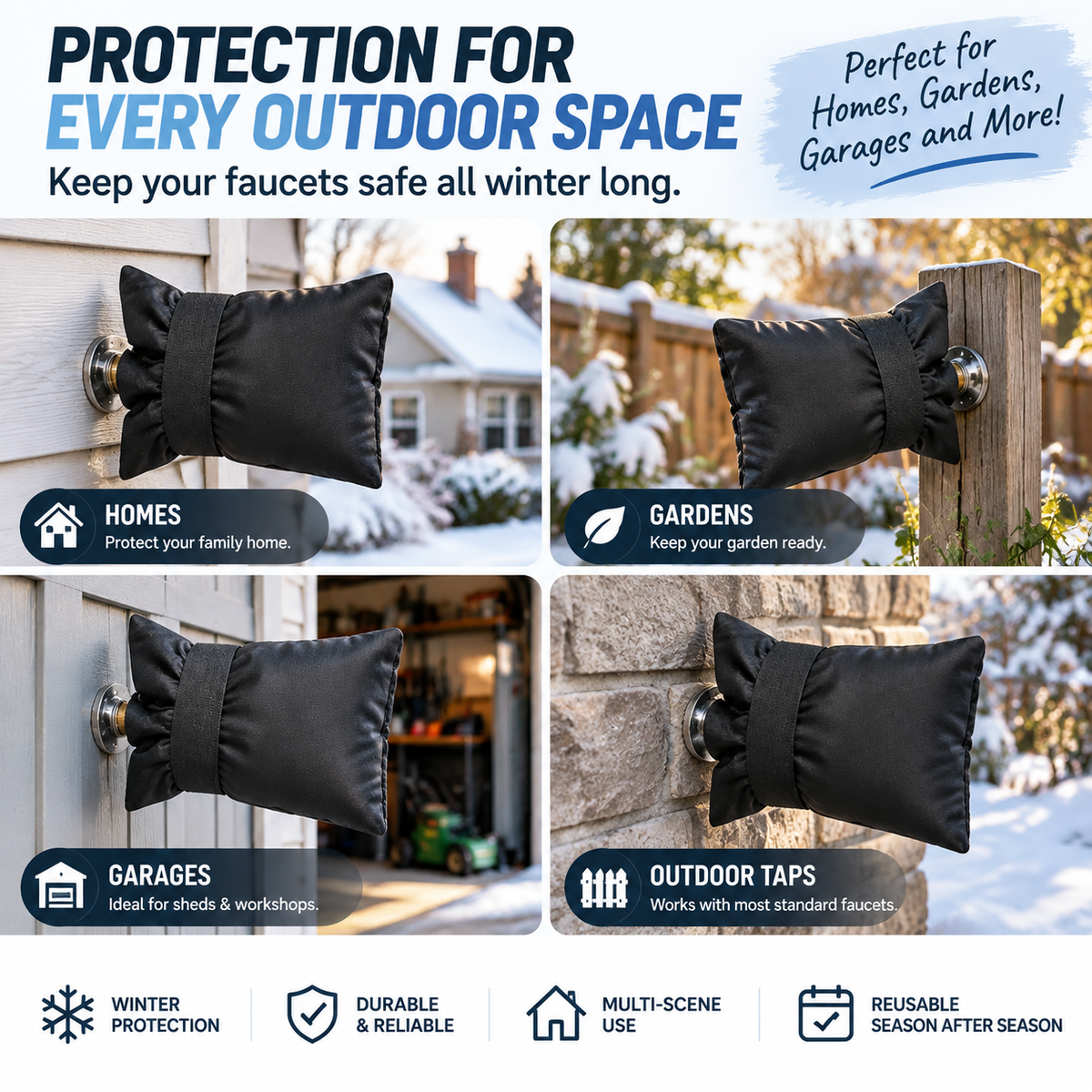 ❄️ Winter Faucet Covers  — Protect Outdoor Faucets From Freezing & Costly Repairs