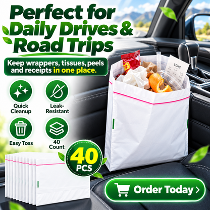 🚗 40-Pack Self-Adhesive Car Trash Bags – Leak-Resistant & Secure