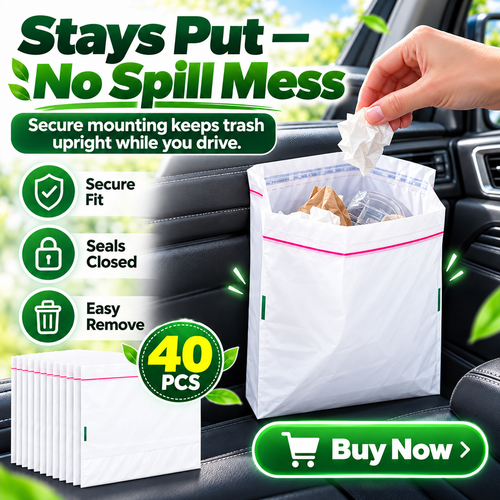 🚗 40-Pack Self-Adhesive Car Trash Bags – Leak-Resistant & Secure